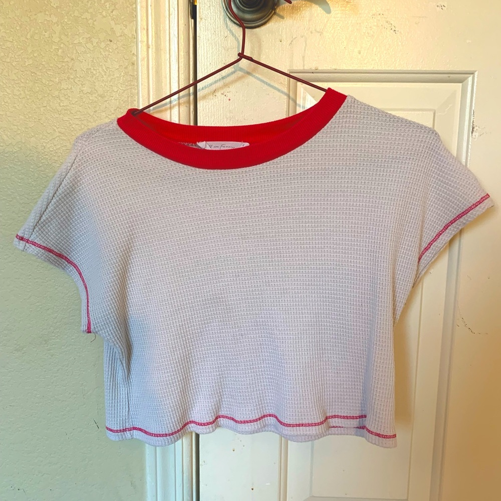 All in favor pink and white crop top